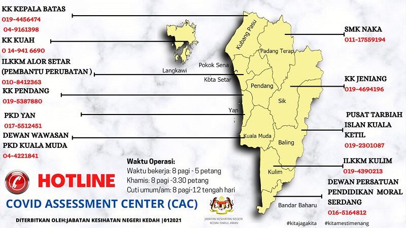 senarai covid 19 assessment centre CAC kedah