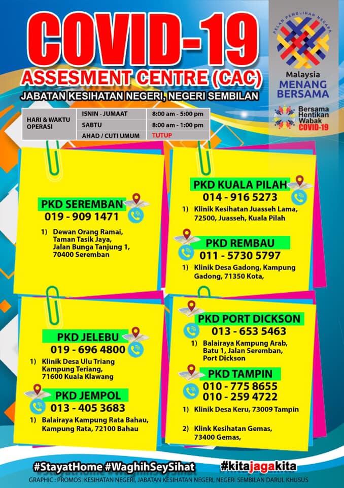 senarai covid 19 assessment centre CAC negeri sembilan